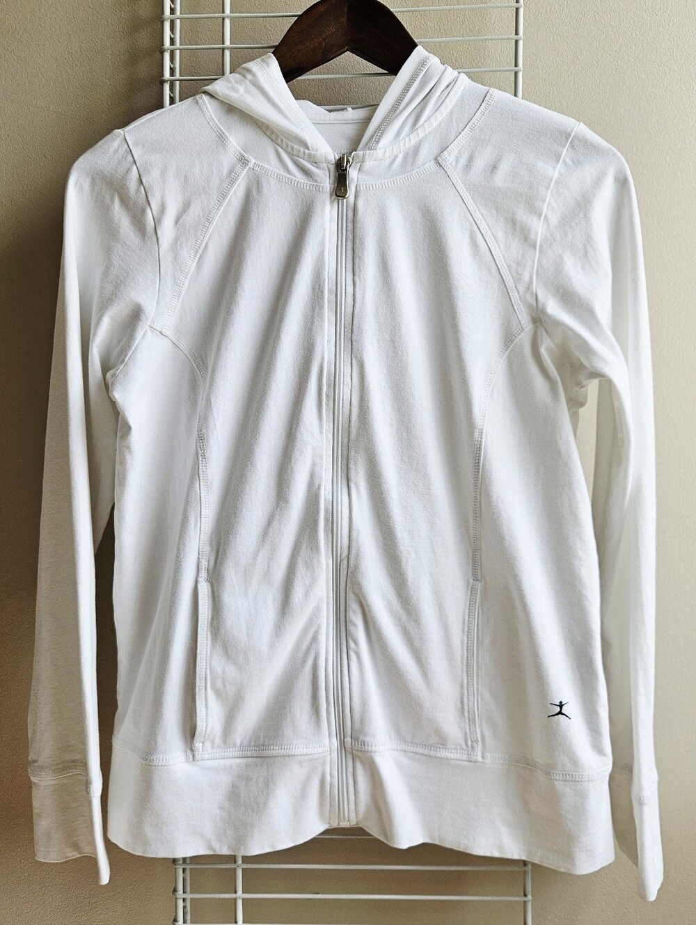 Danskin White Zip Hoodie Medium (8-10) With Pockets